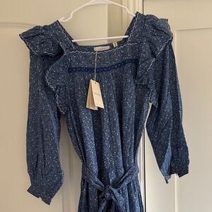 Doen Blue Floral Long Sleeve Ruffled Dress